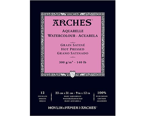 Arches Hot Press Watercolour Pad 140lb. – 12 Sheets – 9 x 12 in.