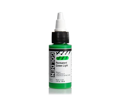 Golden High Flow Acrylics - Permanent Green Light - 30 mL