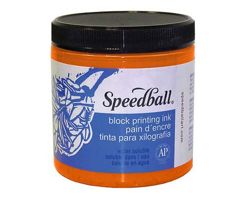 Speedball Water-Soluble Block Printing Ink - Fluorescent Orange 8oz.
