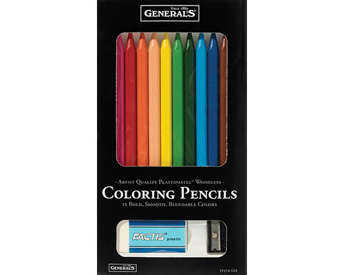 General's Woodless Coloring Pencils  12 Colored Pencils, 1 Eraser, 1 Sharpener