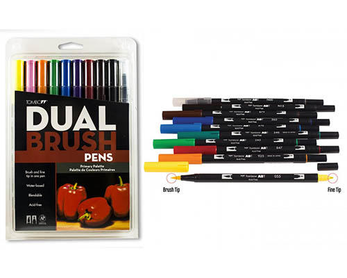 Tombow Dual Brush Pen Set of 10  Primary