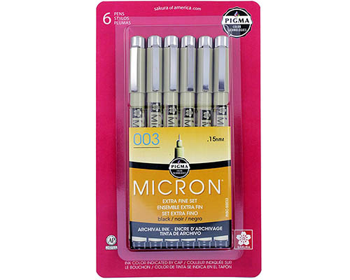 Sakura Pigma Micron  Black Extra Fine Pen Set  003 (0.15mm) Nibs  6 Pens