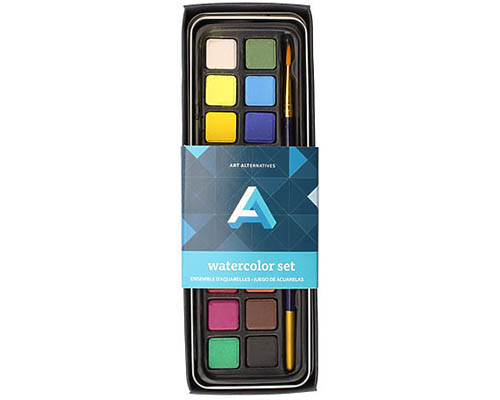 Art Alternatives Watercolour Tin Set – 18 Half Pan Colors & Brush