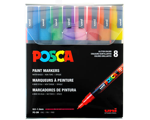 Posca Glitter Marker Set  Bullet Tip  Set of 8