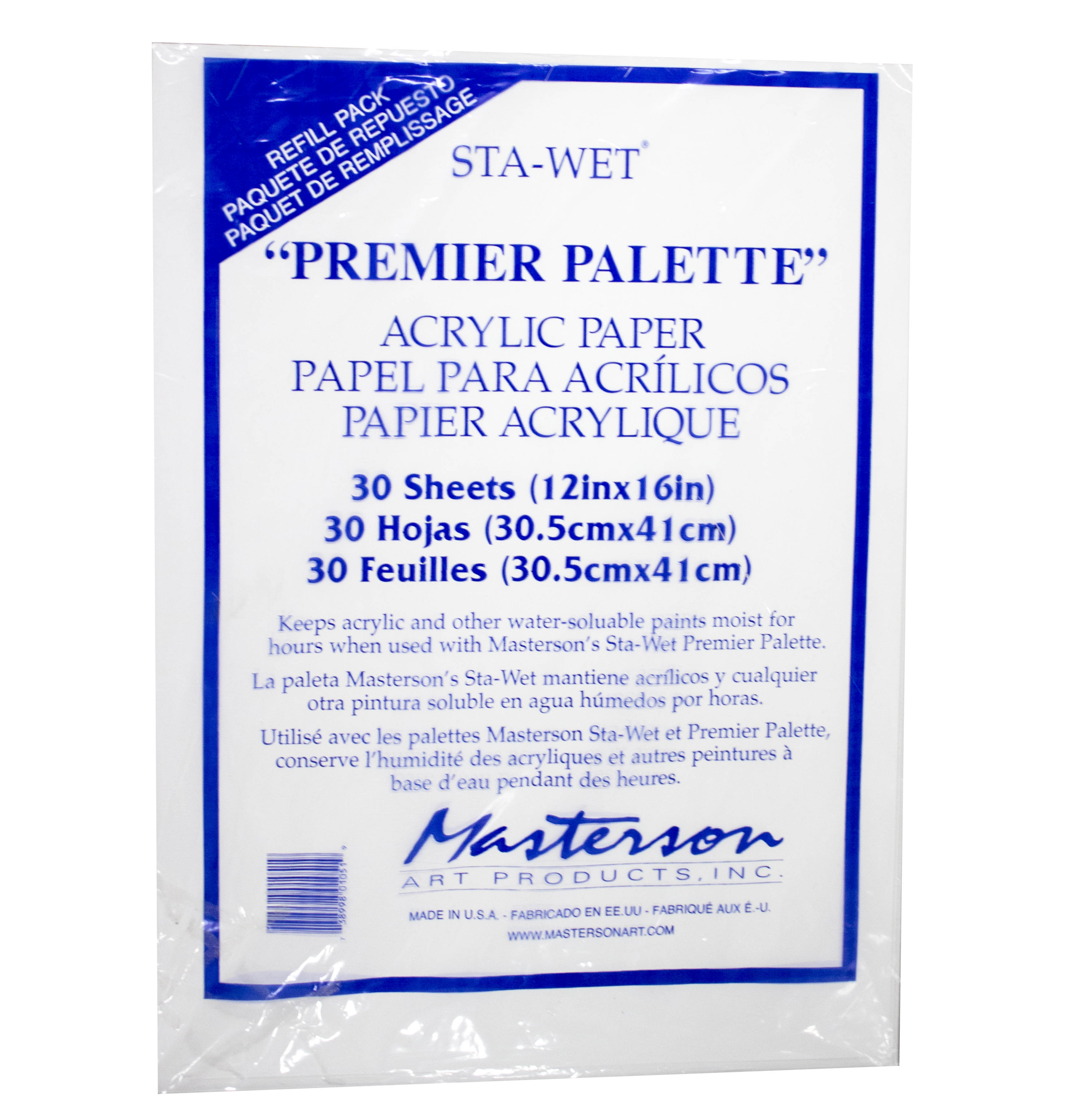 Masterson Sta-Wet "Premier Palette" Acrylic Paper Refill – 30 Sheets – 12 x 16 in.