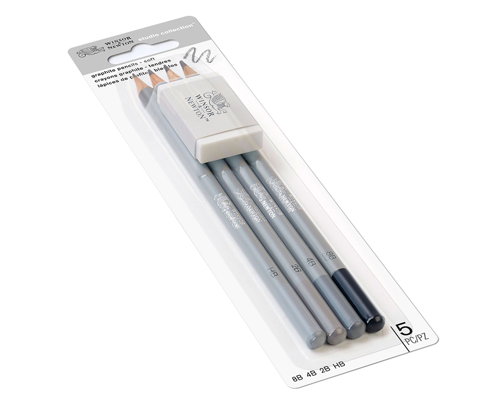 Winsor & Newton Studio Collection Graphite Pencils - Set of 4 + Eraser - Soft