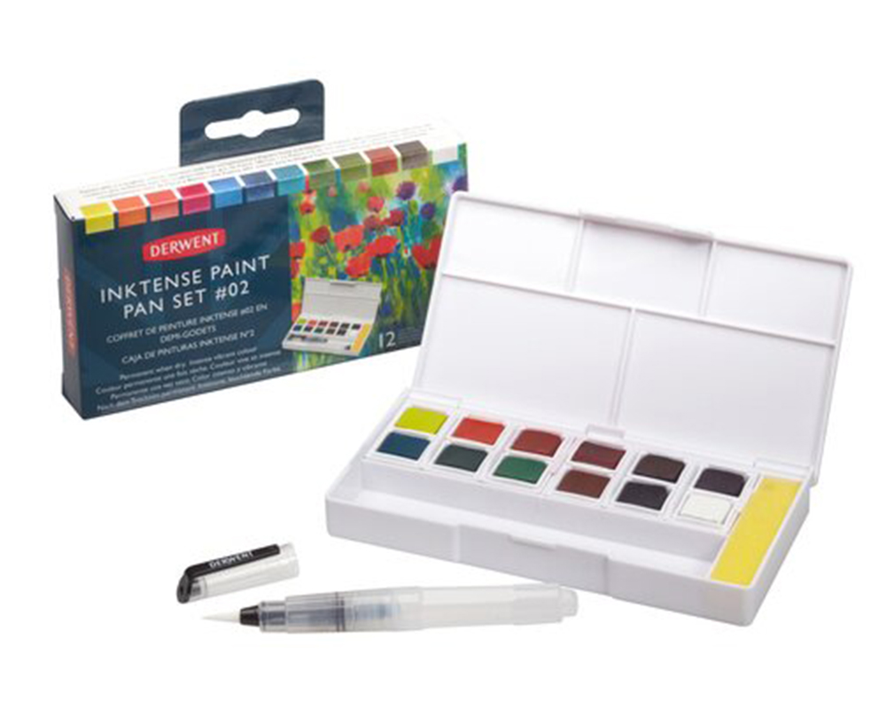 Derwent Inktense Paint Pan Set #2  12 Half-Pans + Waterbrush