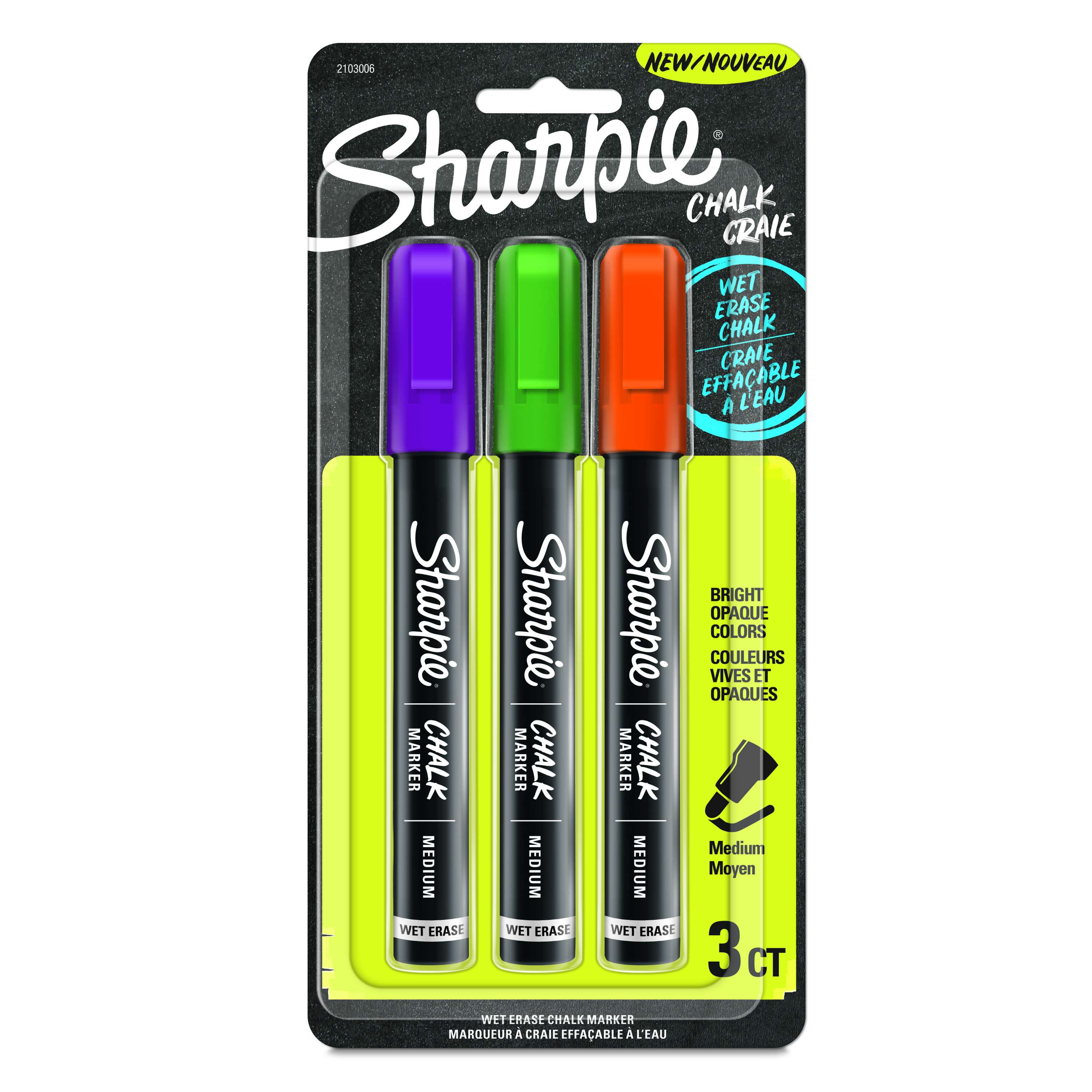 Sharpie Chalk 3pk Purp Grn Ora