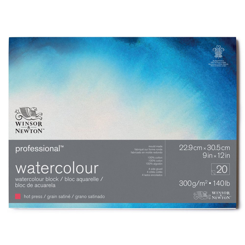 Winsor & Newton - Watercolour Professional Hot Press Block - 20 sheets  9” x 12”