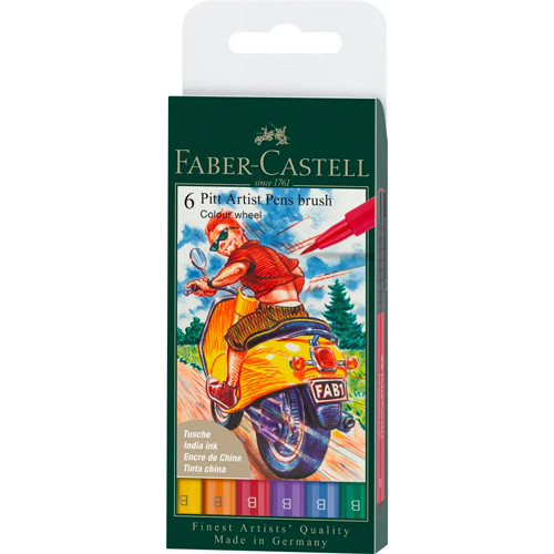 Pitt Artist Pen Brush India ink pen, Colour Wheel - Wallet of 6