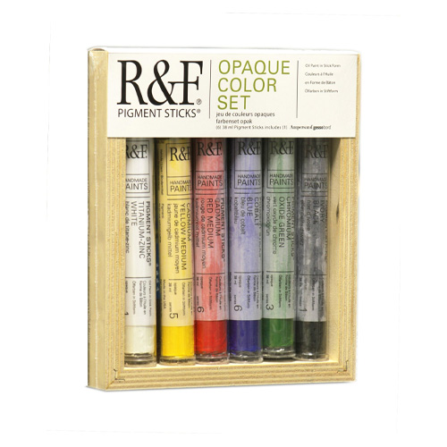 R&F Opaque Color Pigment Stick Set  38mL  6 Sticks + 1 Ampersand Gessobord